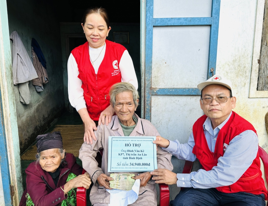 Hội CTĐ tỉnh Bình Định phối hợp với Báo Thanh Niên trao tiền bạn đọc giúp đỡ cho vợ chồng nghèo bệnh tật ở An Lão