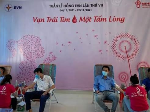 Nhân viên Công ty Điện lực Bình Định hiến máu sáng nay