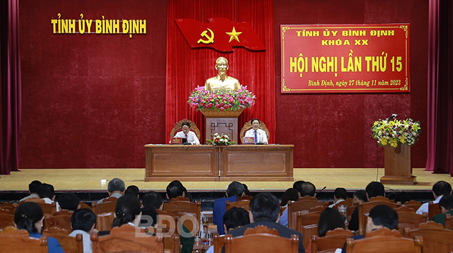 Quang cảnh Hội nghị lần thứ 15 Ban Chấp hành Đảng bộ tỉnh khóa XX.  Ảnh: H.PHÚC